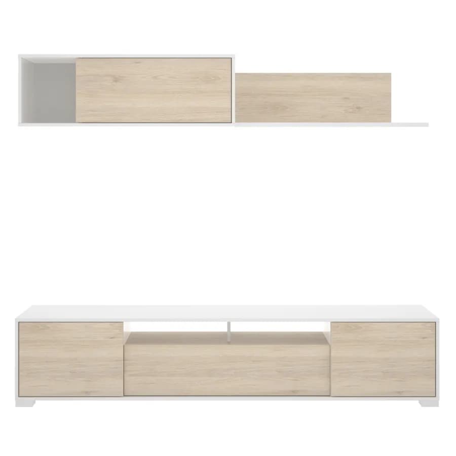 Parete attrezzata 200 cm reversibile in legno bianco lucido e naturale - Goya