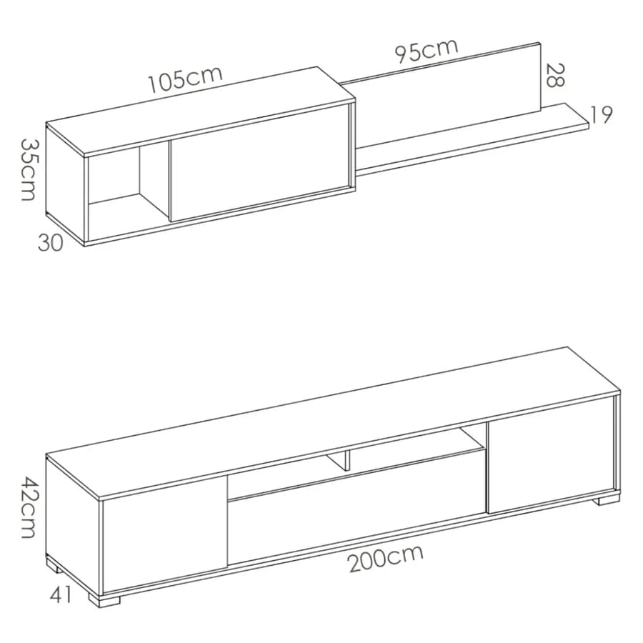 Parete attrezzata 200 cm reversibile in legno bianco lucido e naturale - Goya