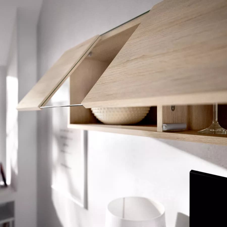 Parete attrezzata 201x180 h cm in legno bianco lucido e naturale - Dune