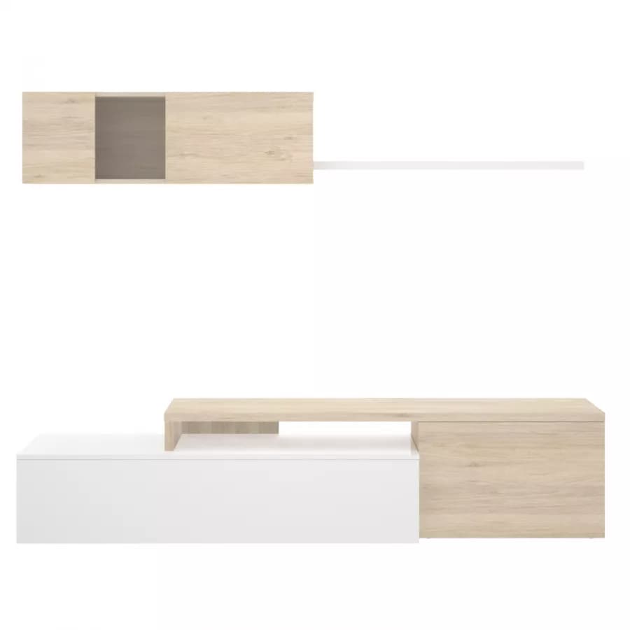 Parete attrezzata 201x180 h cm in legno bianco lucido e naturale - Dune