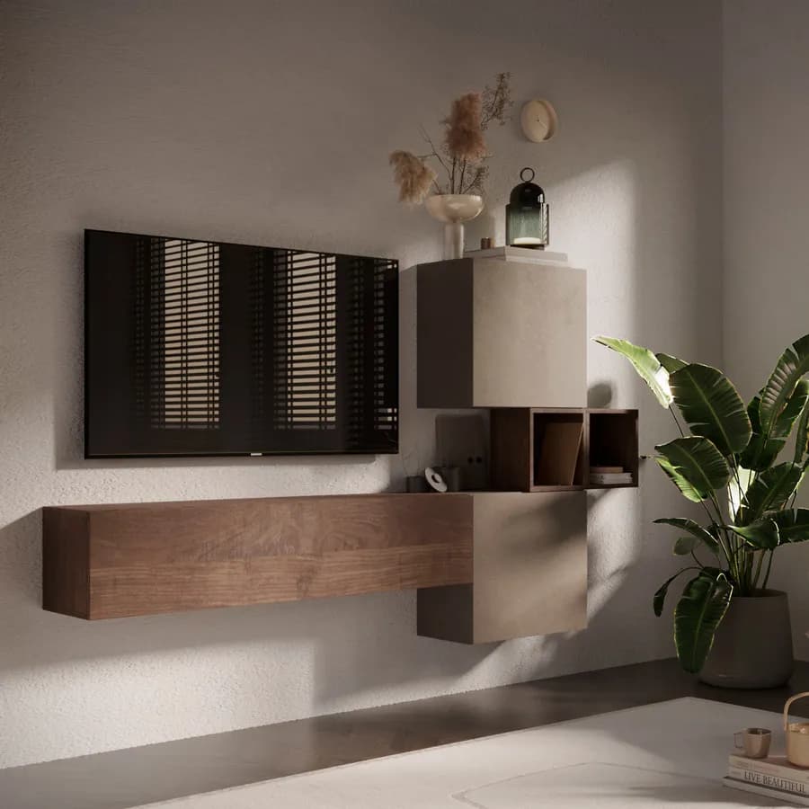 Parete attrezzata 220x29x128h cm color argilla e mercure - Clary