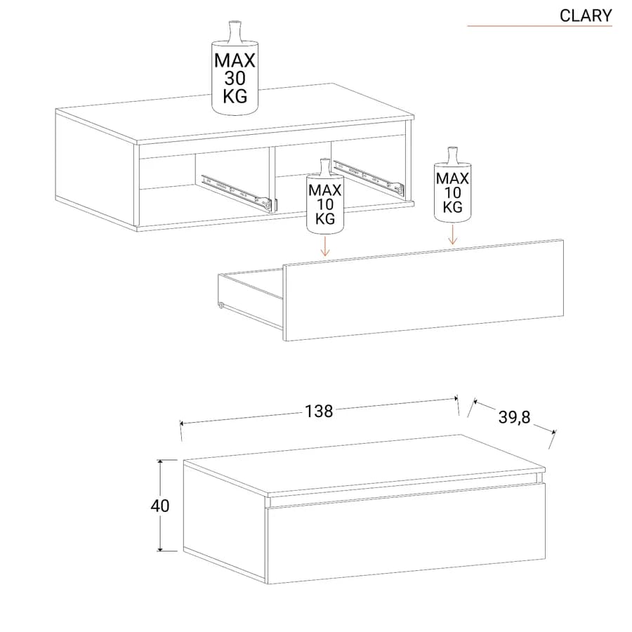 Parete attrezzata 290x40x195h cm ardesia e piombo - Clary