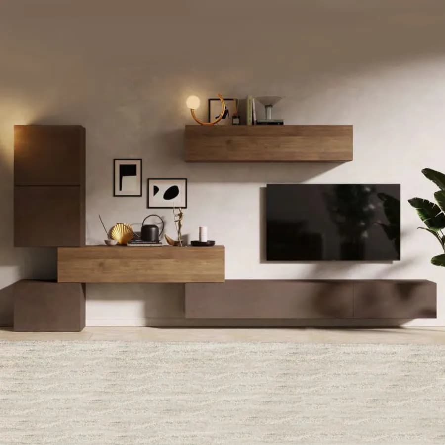 Parete attrezzata 340x30x169h cm mercure e bronzo - Clary