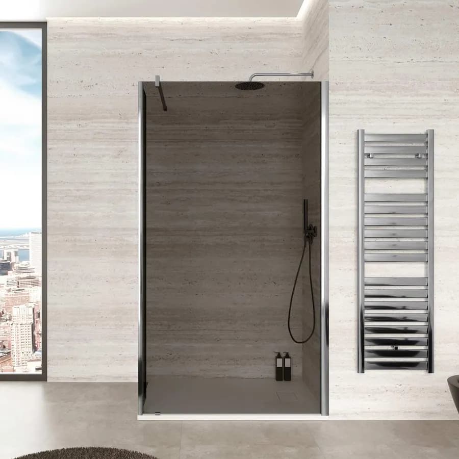 Parete Walk In 120 cm in vetro temperato fumè anticalcare con anta girevole 35 cm - Keep