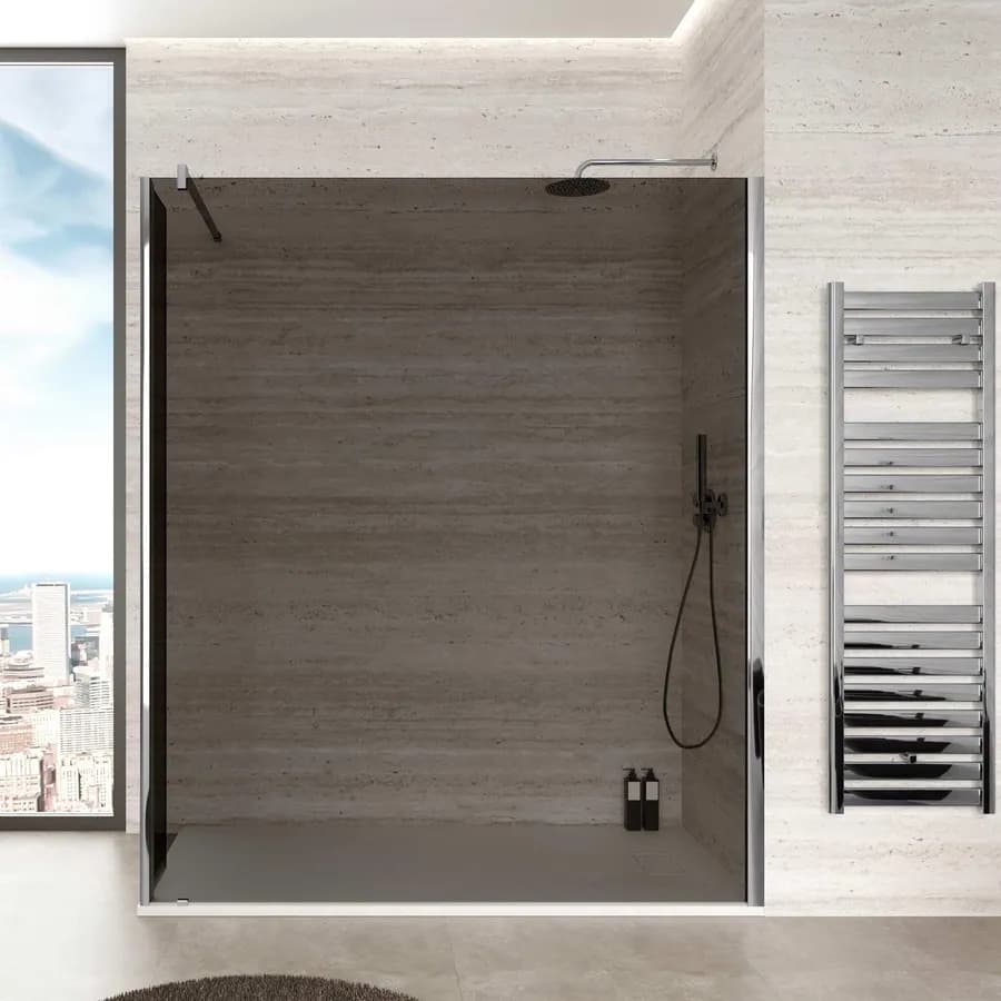 Parete Walk In 160 cm in vetro temperato fumè anticalcare con anta girevole 35 cm - Keep
