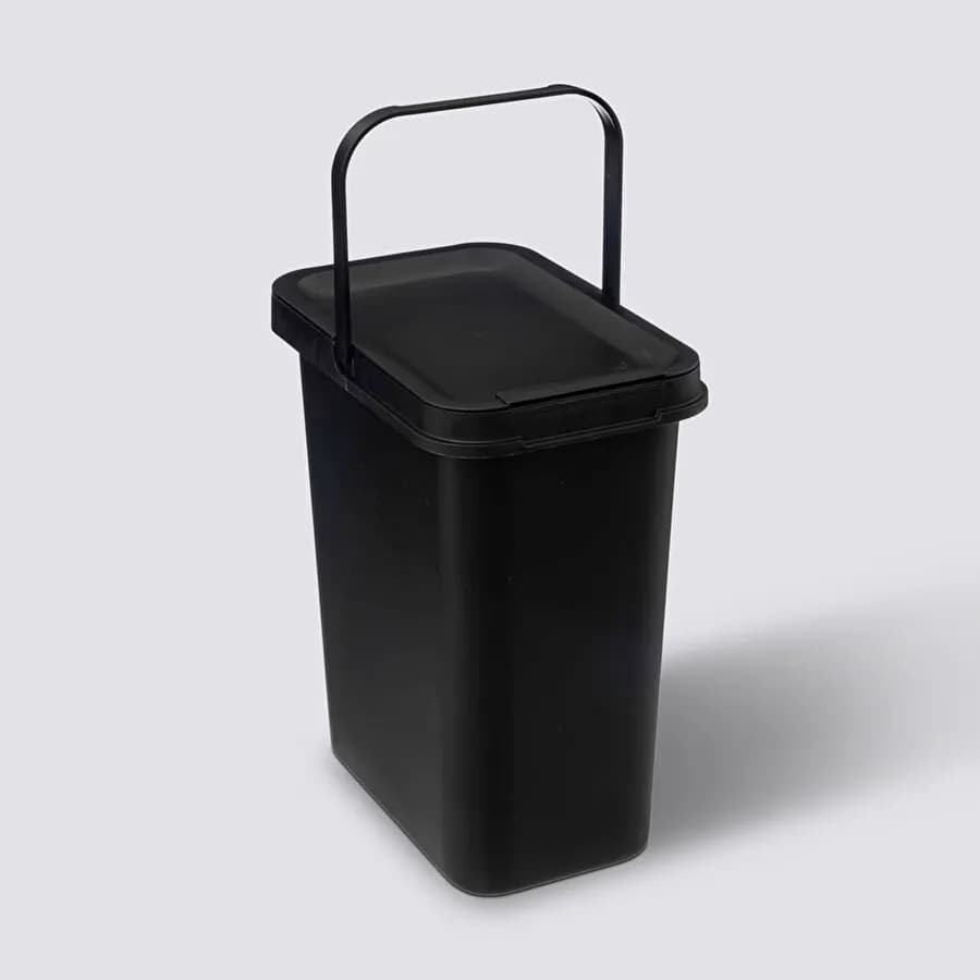 Pattumiera 12 L in polipropielene nero con fermasacchietto e coperchio