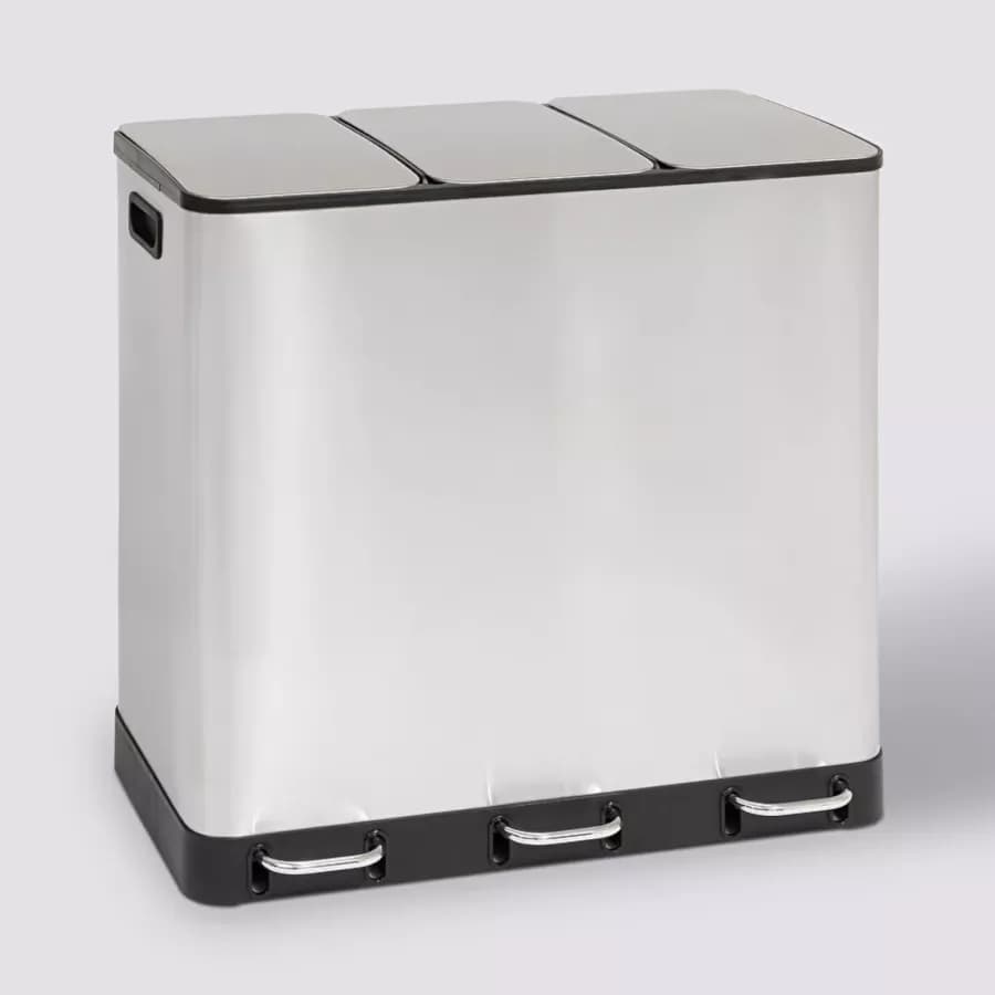 Pattumiera con pedali triplo cestino 18 litri per raccolta differenziata in acciaio inox