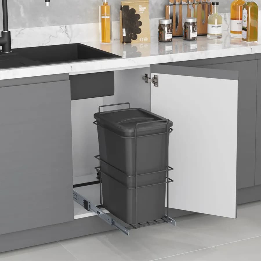 Pattumiera estraibile 26x53h cm con 1 bidone per raccolta differenziata antracite - Binny