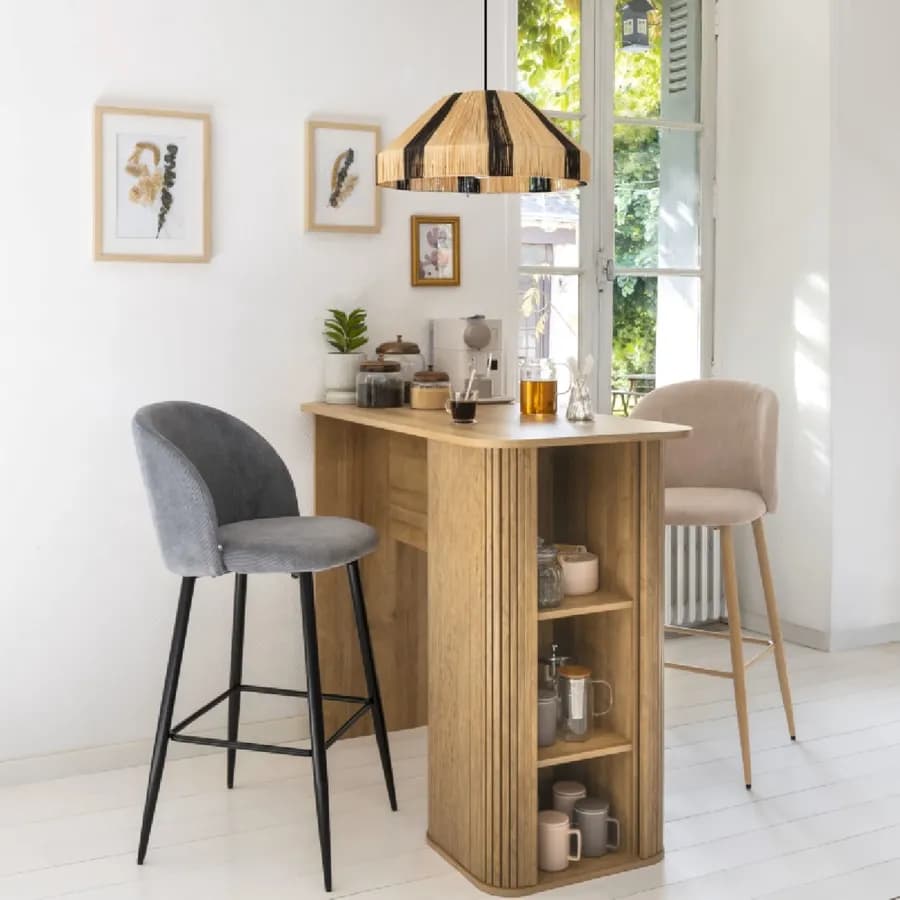 Penisola cucina 120x60 cm in legno cannettato con vani a giorno - Dhana