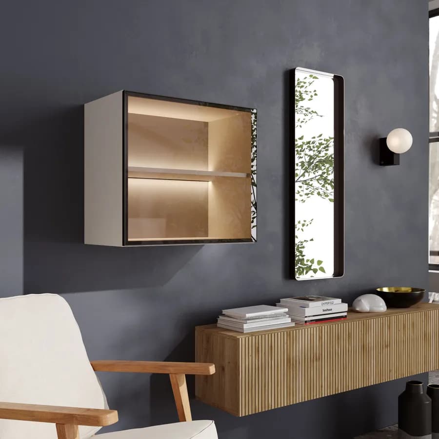 Pensile 55x50h cm cashmere con anta in vetro bronzato e telaio in alluminio - Clary