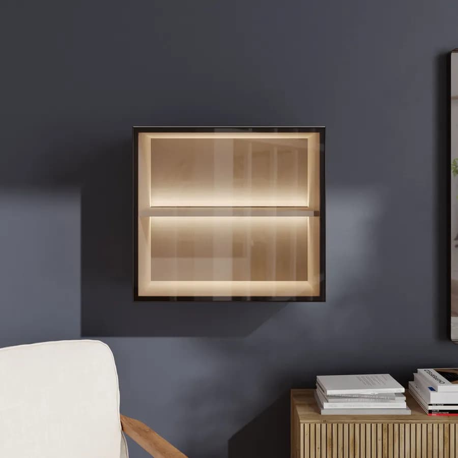 Pensile 55x50h cm cashmere con anta in vetro bronzato e telaio in alluminio - Clary