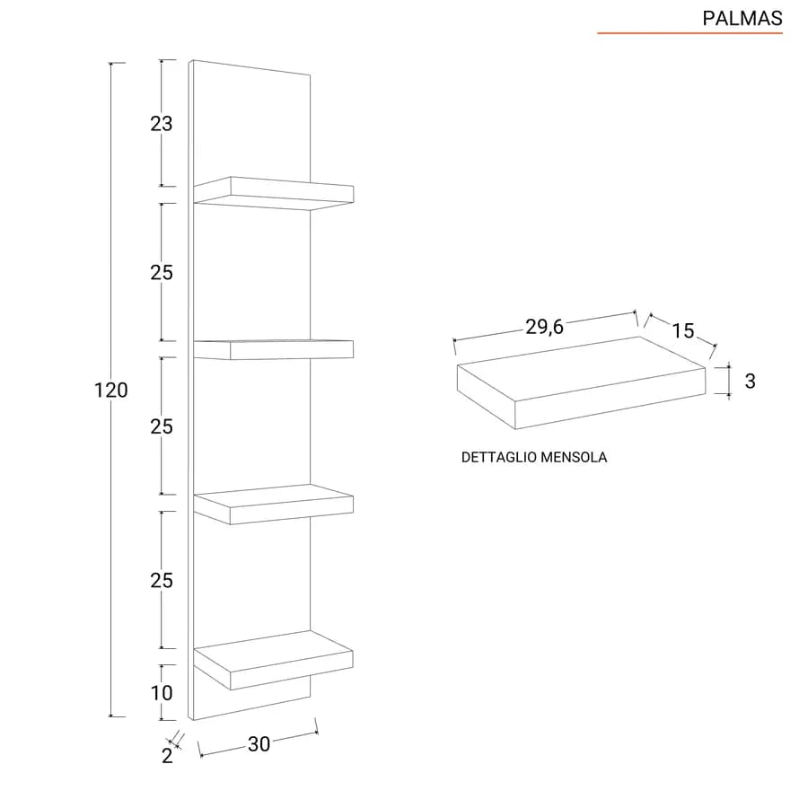 Pensile bagno a giorno 30x120h cm in legno teak