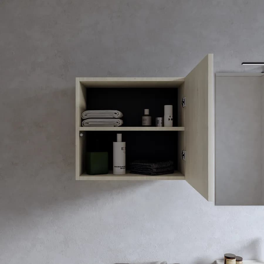 Pensile bagno 55x50 h cm con anta reversibile rovere bianco - Plain
