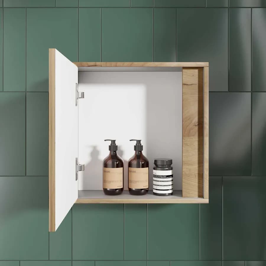 Pensile bagno sospeso effetto legno di rovere europeo 45 x 45 cm per installazione reversibile