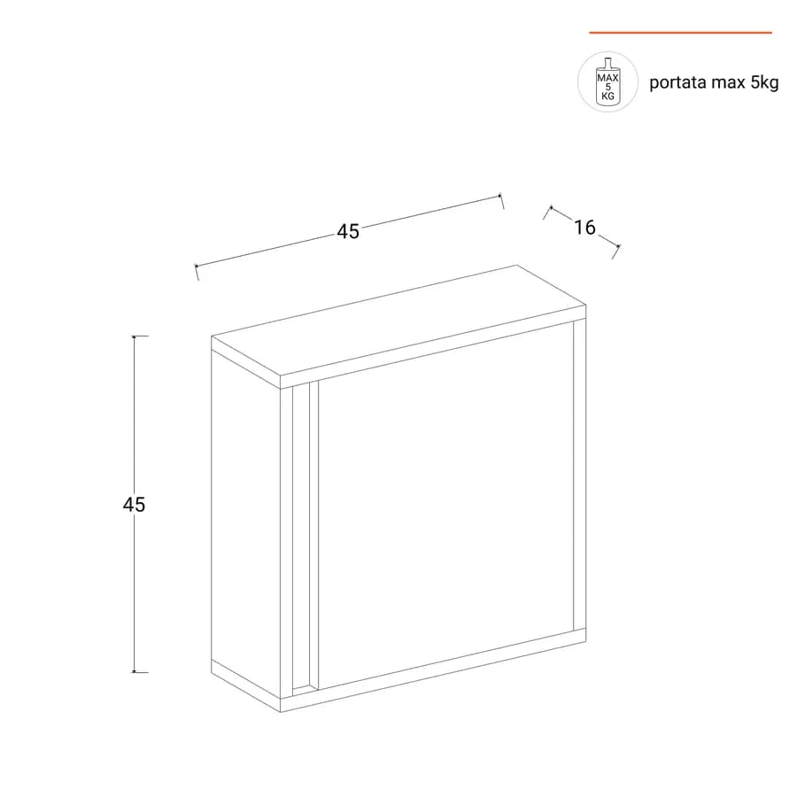Pensile bagno sospeso effetto legno di rovere europeo 45 x 45 cm per installazione reversibile