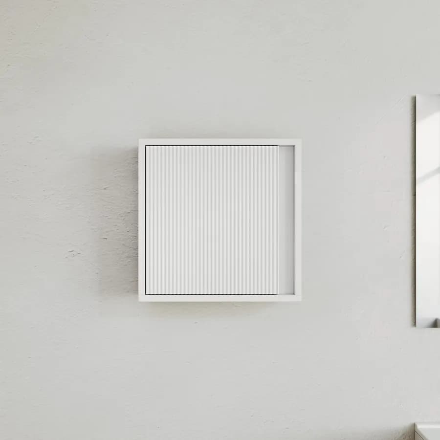 Pensile 45 cm con anta reversibile bianco opaco cannettato - Konai