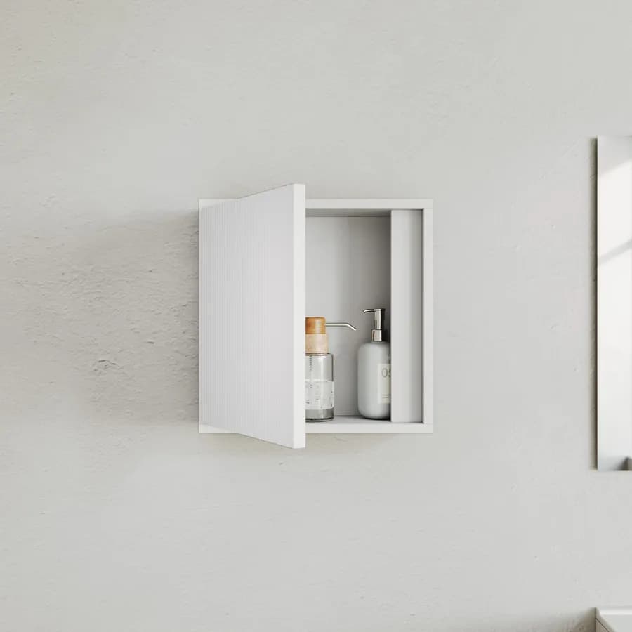 Pensile 45 cm con anta reversibile bianco opaco cannettato - Konai