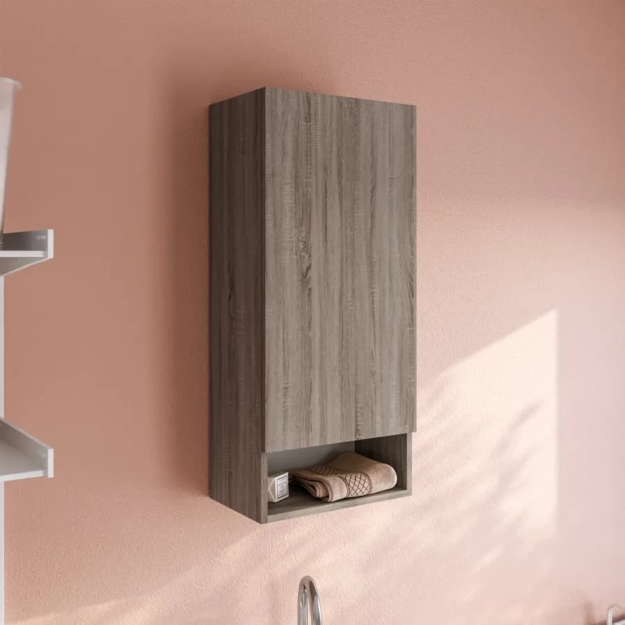 Pensile sospeso lavanderia 40 x 24 x 70 h cm con anta e vano rovere trufa - Fiona
