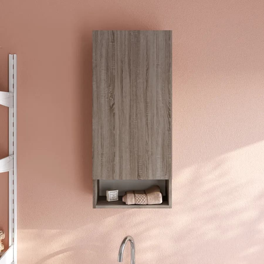 Pensile sospeso lavanderia 40 x 24 x 70 h cm con anta e vano rovere trufa - Fiona