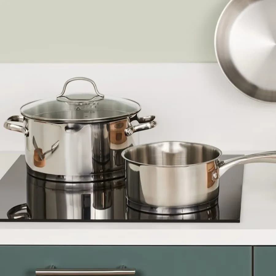 Pentola 28x22h cm in acciaio inox cromo con coperchio in vetro - Veralux