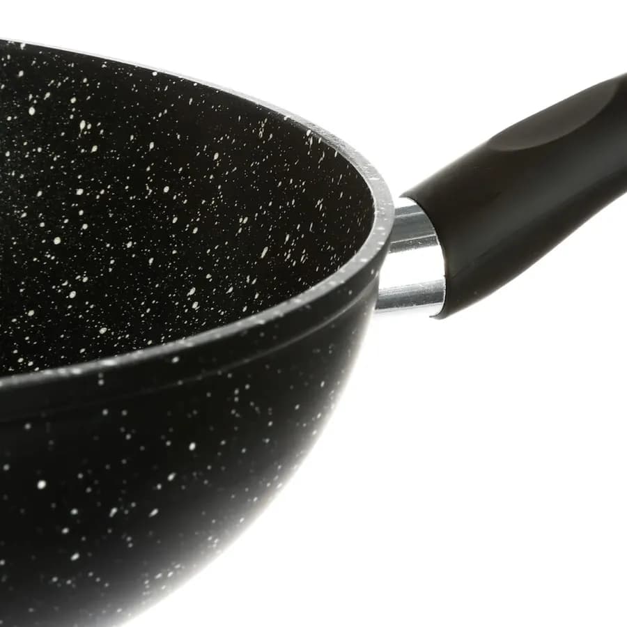 Padella antiaderente 29x18h cm in alluminio forgiato effetto pietra nero con coperchio in vetro - Yasmira