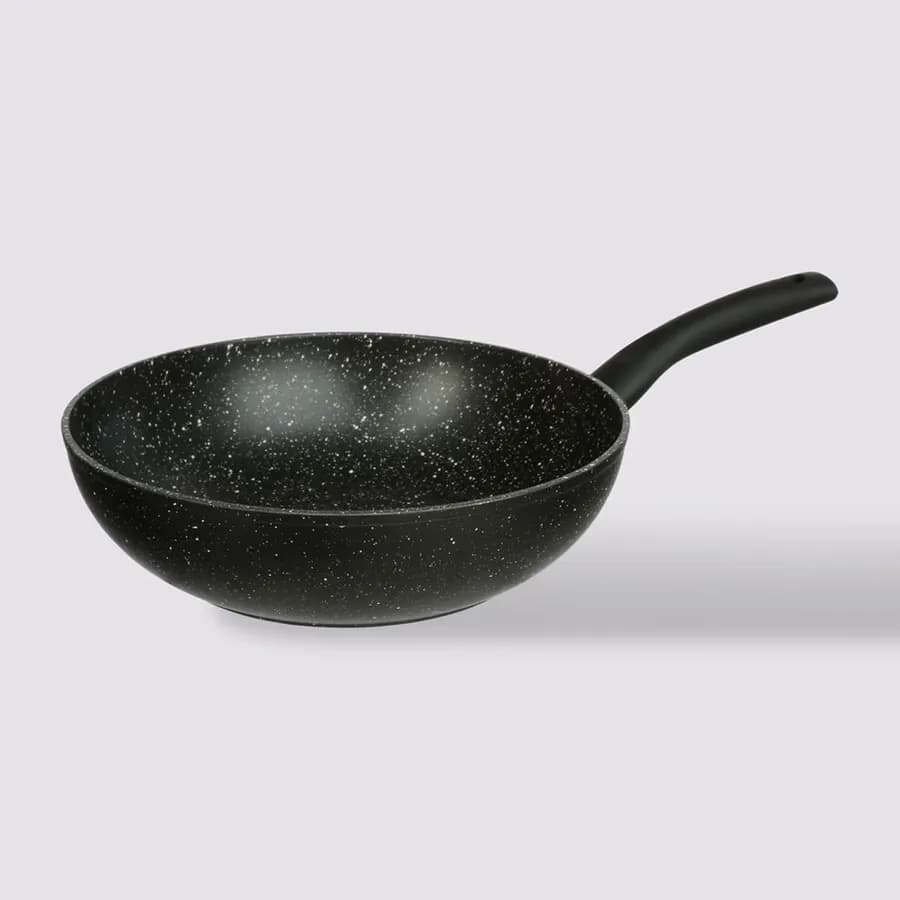 Padella antiaderente Wok 29x11h cm in alluminio forgiato effetto pietra nero - Yasmira