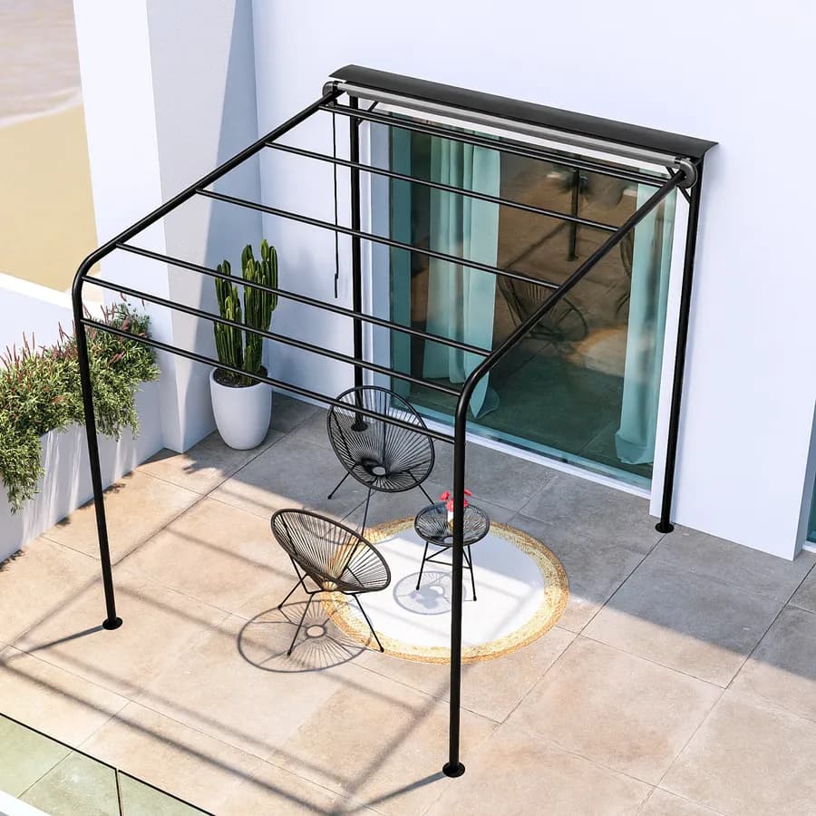 Pergola 3x2,5 m in acciaio nero con telo scorrevole grigio - Hedera