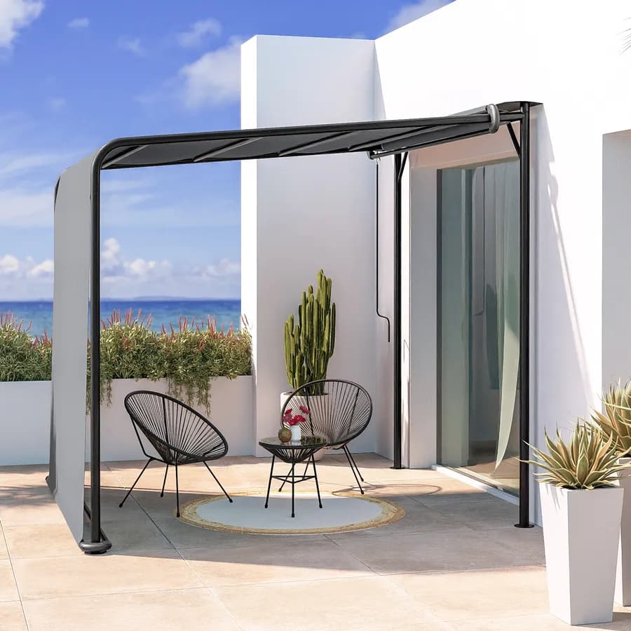 Pergola 3x2,5 m in acciaio nero con telo scorrevole grigio - Hedera