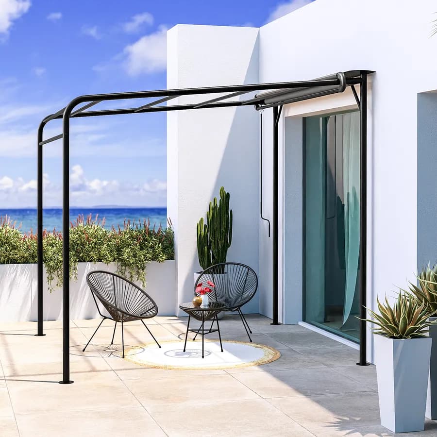 Pergola 3x2,5 m in acciaio nero con telo scorrevole grigio - Hedera