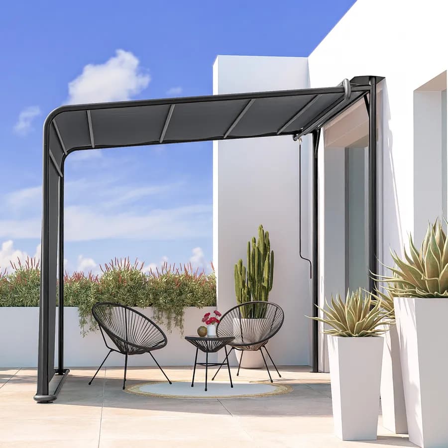 Pergola 3x2,5 m in acciaio nero con telo scorrevole grigio - Hedera