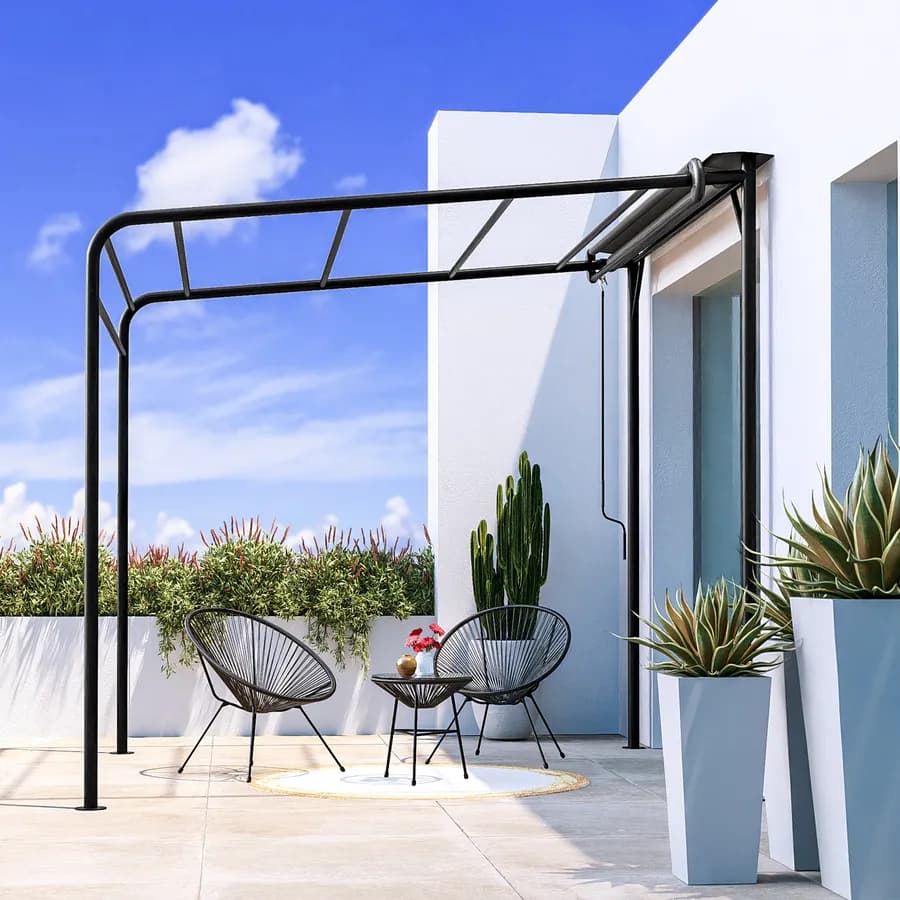 Pergola 3x2,5 m in acciaio nero con telo scorrevole grigio - Hedera