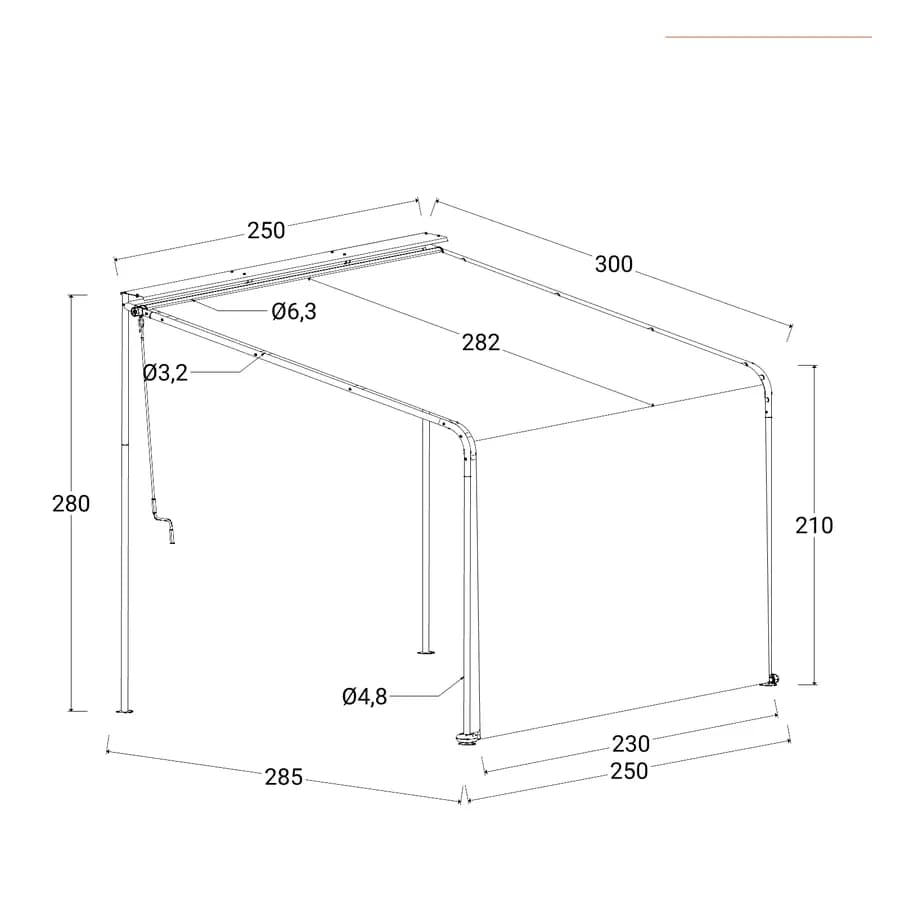 Pergola 3x2,5 m in acciaio nero con telo scorrevole grigio - Hedera