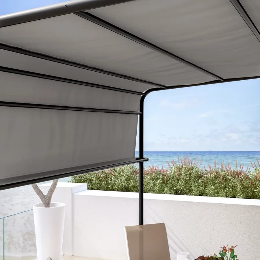 Pergola 4x3 m in acciaio nero con telo scorrevole grigio - Hedera