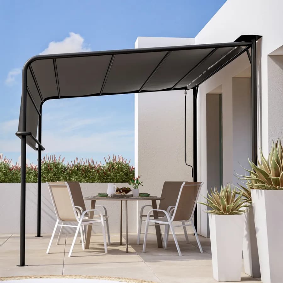 Pergola 4x3 m in acciaio nero con telo scorrevole grigio - Hedera