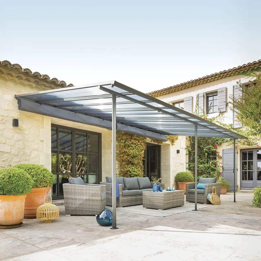 Pergola 6x3,5 m in alluminio e policarbonato grigio - Shine