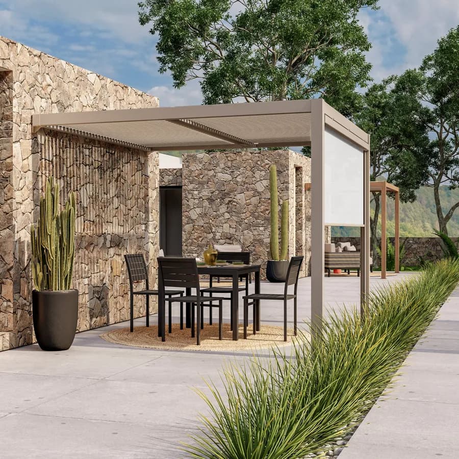 Pergola con tetto a lamelle 3x3 m in alluminio tortora - Enea