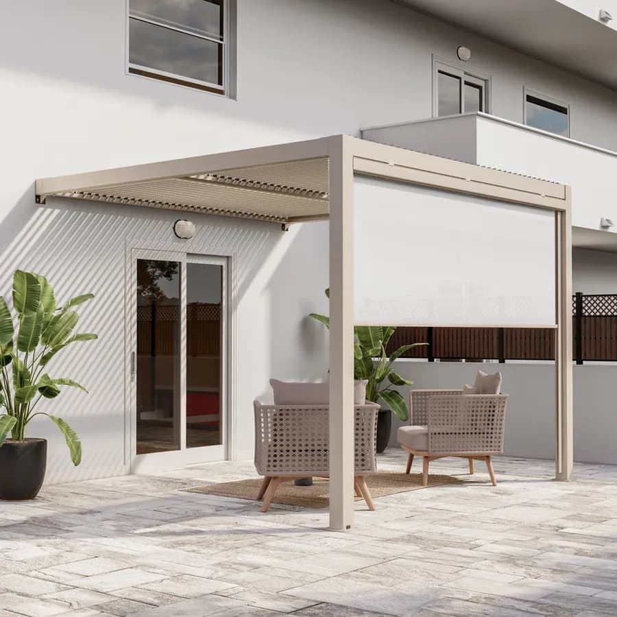 Pergola con tetto a lamelle 3x3 m in alluminio tortora - Enea