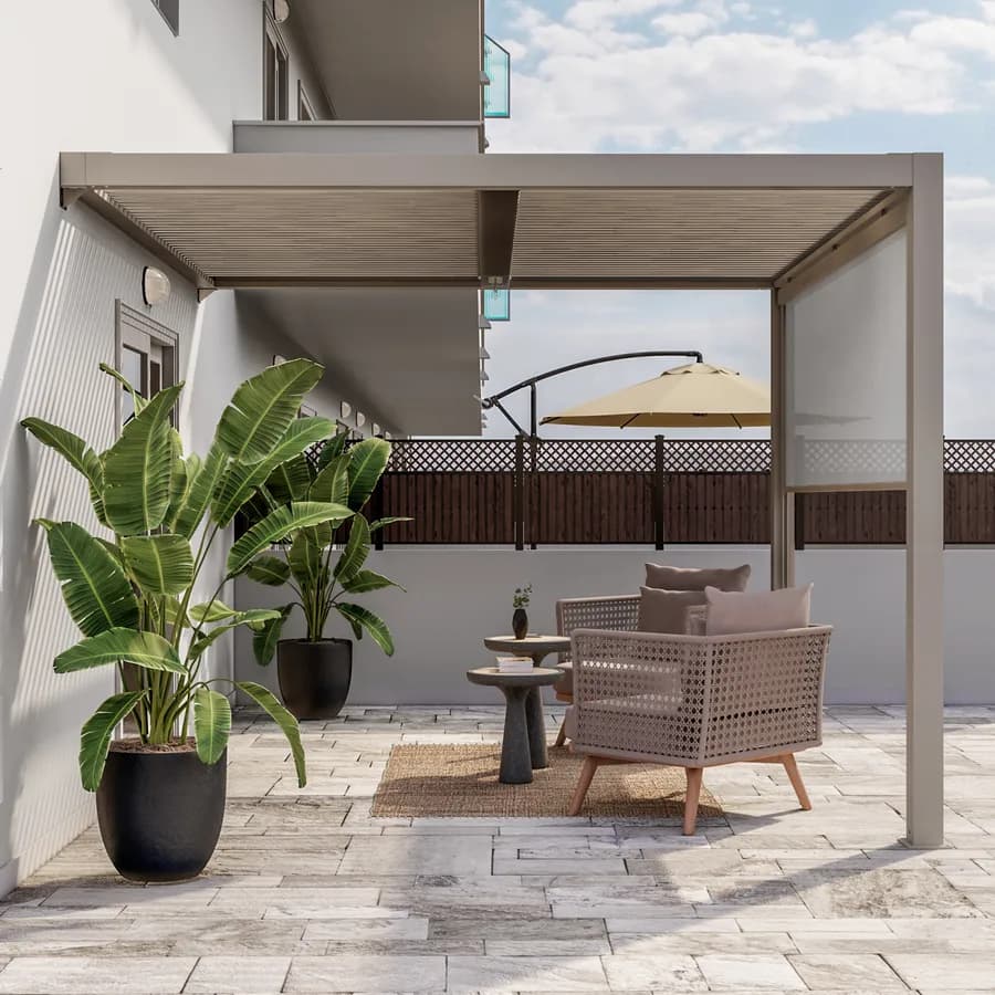 Pergola con tetto a lamelle 3x3 m in alluminio tortora - Enea