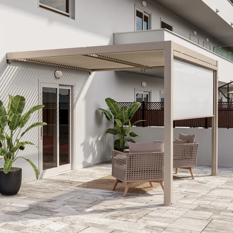 Pergola con tetto a lamelle 3x3 m in alluminio tortora - Enea