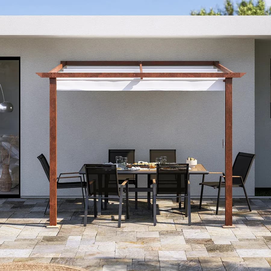 Pergola da esterno 3x2,5 m in alluminio effetto corten e telo bianco - Norris
