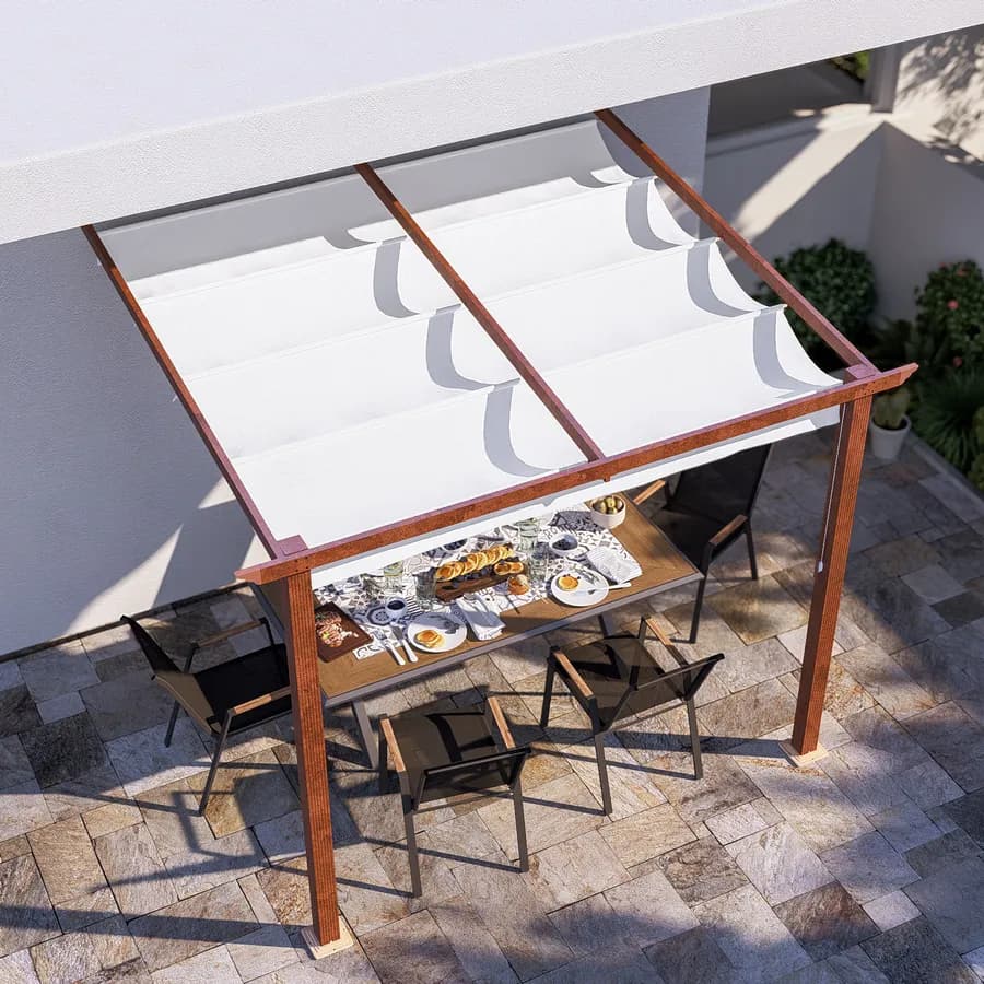 Pergola da esterno 3x2,5 m in alluminio effetto corten e telo bianco - Norris