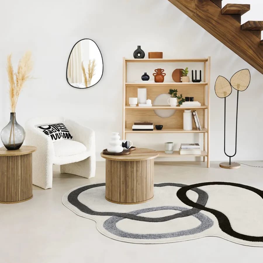 Piantana 143h cm in metallo nero paralume in legno a forma di foglie - Feuille