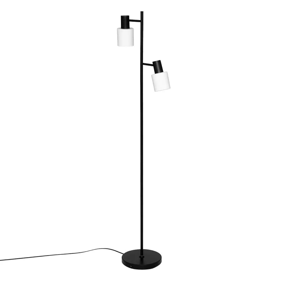 Piantana 145h cm in metallo nero e pietra sintetizzata con due punti luce