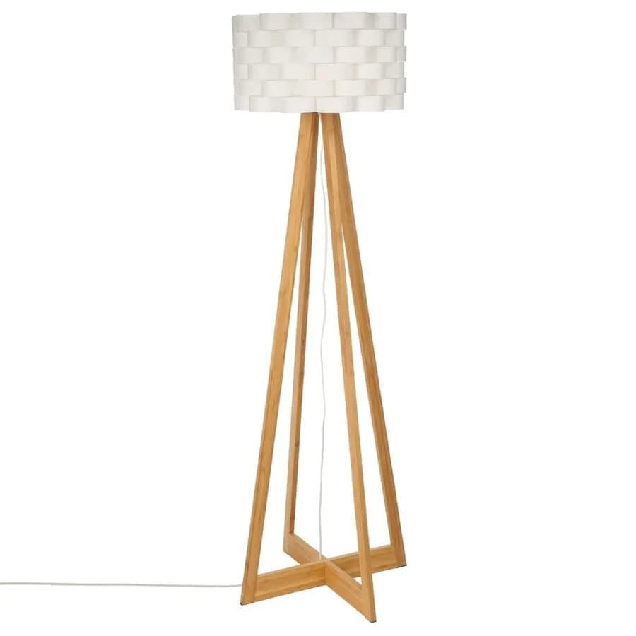 Piantana 150 h cm in bambù naturale e paralume bianco - Moyra