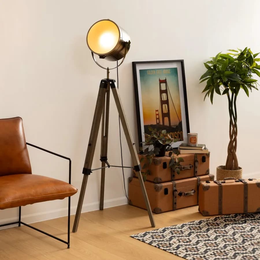 Piantana 150 h cm vintage in legno grigio e metallo bronzo
