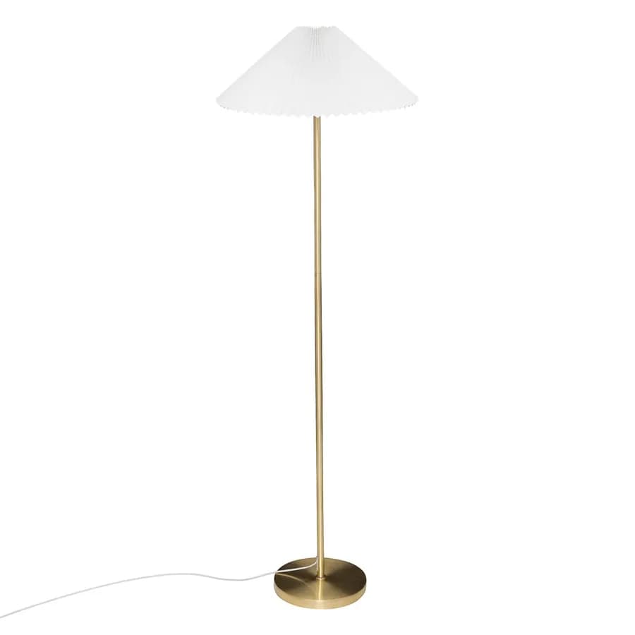 Piantana 150h cm in acciaio oro e paralume plissettato bianco