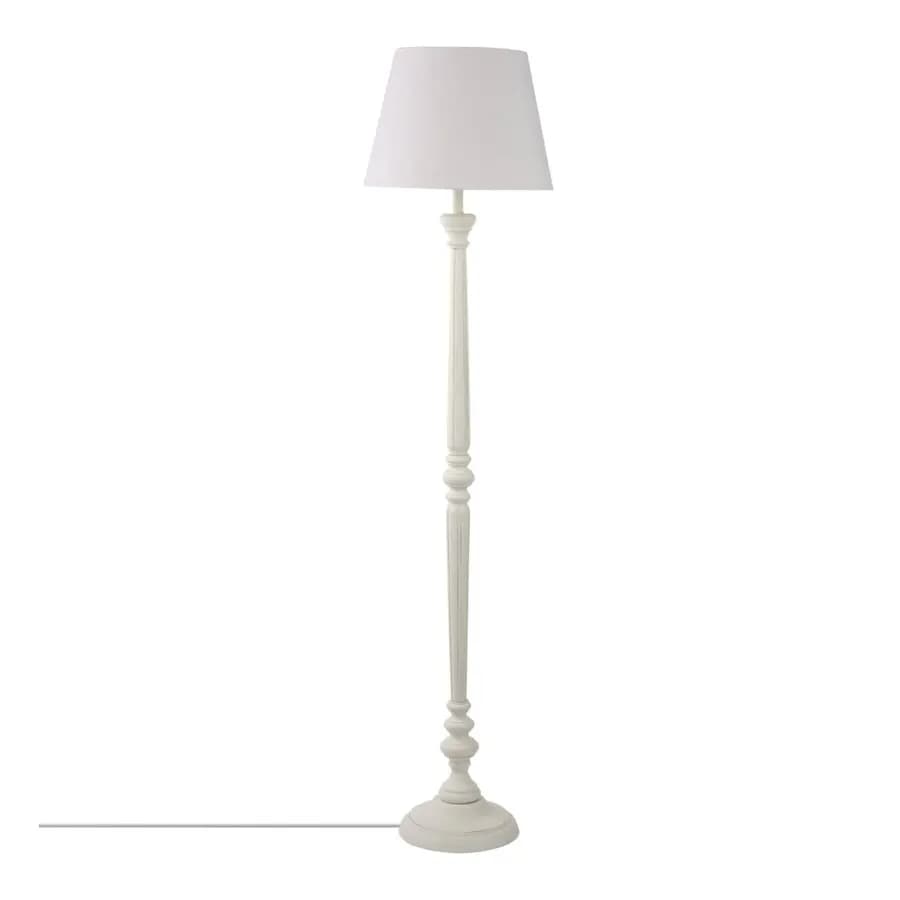Piantana 156h cm in legno di pino e paralume in lino bianco