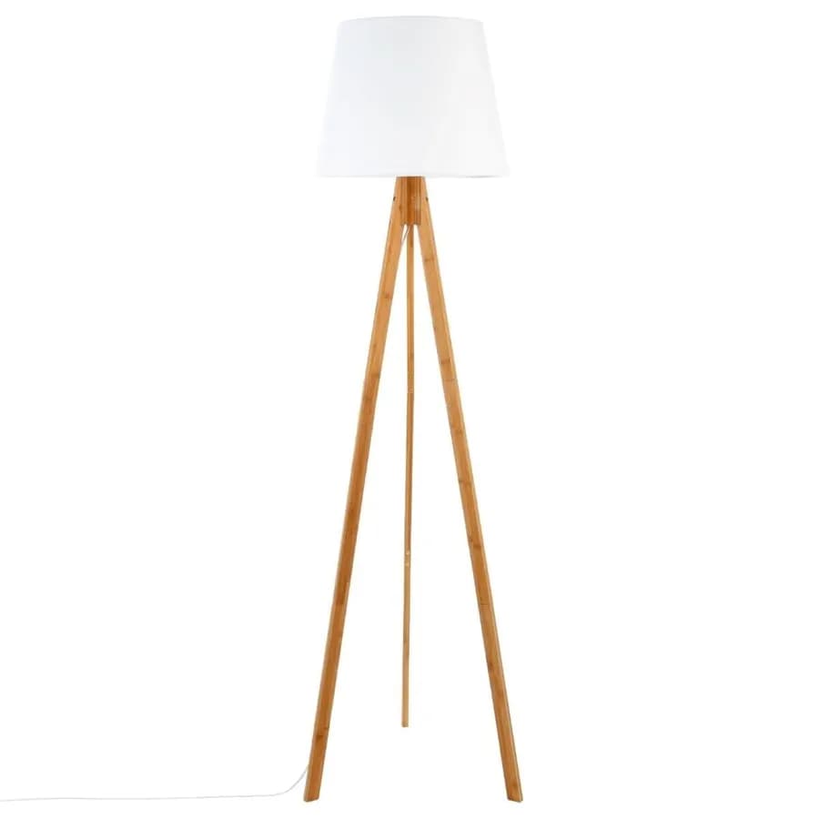 Piantana 160 h cm in bambù naturale e paralume bianco