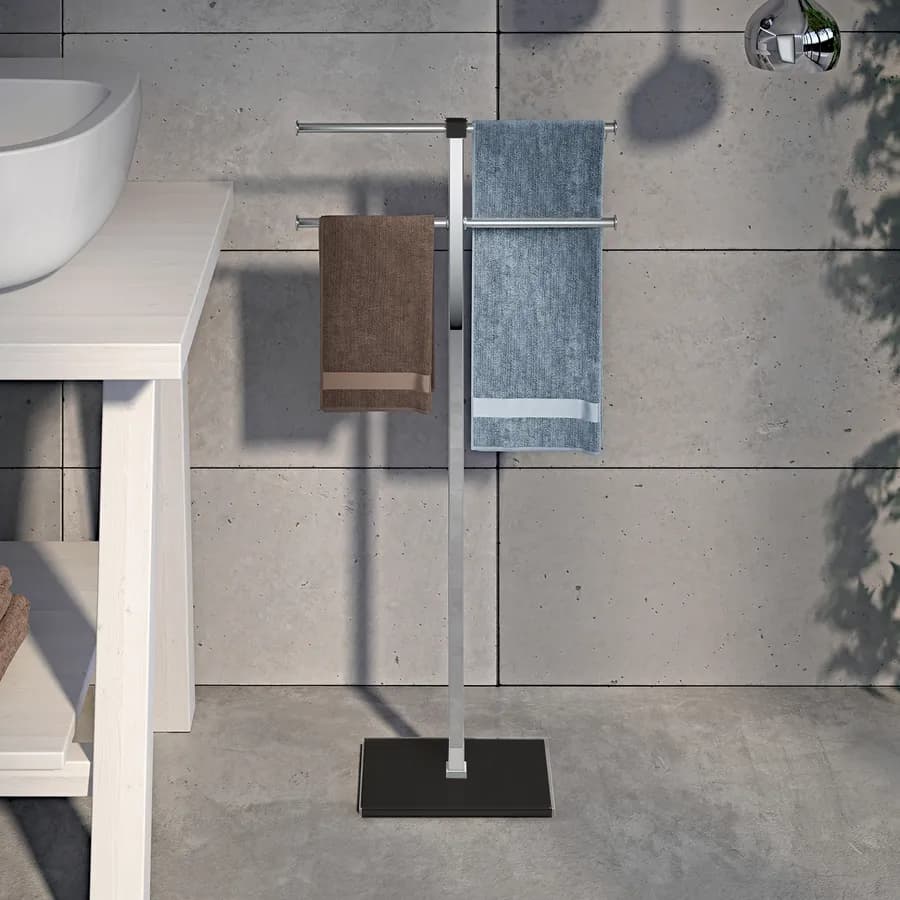 Piantana portasciugamani a 4 bracci in acciaio inox e base nero trasparente - Rainbow di Gedy