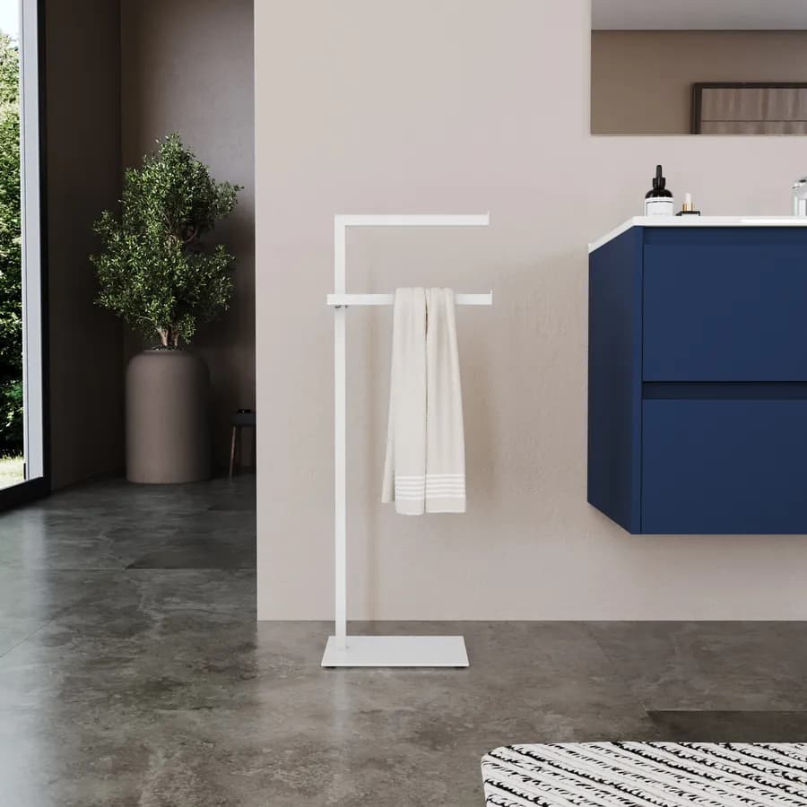 Piantana portasciugamani bianco con base in vetro - Naya